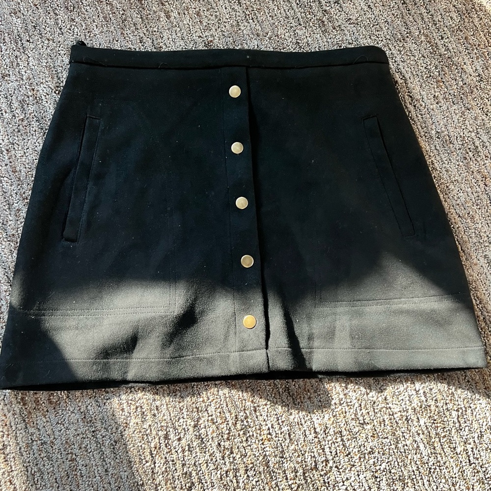HYFVE Black Suede Button Skirt